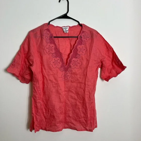 Handmade Embroidered Linen Blouse Sz M - Picture 2 of 9